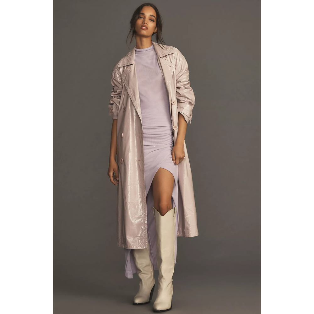 Anthropologie Maeve Patent Faux Leather Trench Coat - New Medium